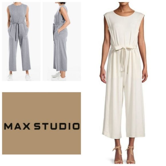 Max Studio French Terry Waist-Tie Jumpsuit - Picture 1 of 16